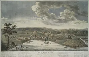 Dwelling Prints: BALTIMORE IN 1752. Colored engraving by William Strickland from a 1752 landscape sketch by John Moale