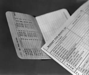 Finance Prints: Bank savings book and budget worksheet, ca. 1940. (BSLOC_2013_7_111)