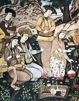 Iranians Prints: Banquet of Abbas I. 17th c. IRAN