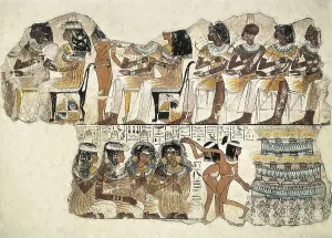 Al Uqsor Prints: Banquet scene. ca. 1350 BC. 18th Dynasty. Wall painting from the tomb of Nebamun