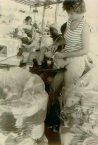 Toys Prints: Barbara Cordell and Erin Leroy and others working on stuffed animal production
