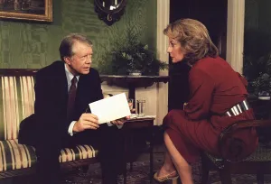 Interviews Prints: Barbara Walters interviewing President Jimmy Carter in the White House Green Room on Dec