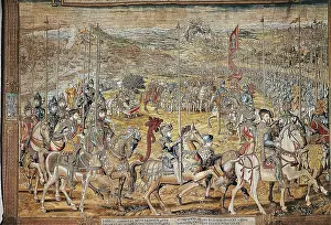 Tapestry Making Prints: Barcelona (1535). Parade of Charles V troops before going to Tunisia