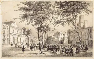Barcelona (19th c.). Rambla and Teatro Principal. Litography. SPAIN. Barcelona. Barcelona City History Museum. AISA/Everett Collection**US SALES ONLY**