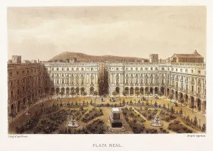 Litography Prints: Barcelona (19th c.). Royal Square