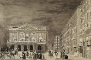 Barcelona. La Llotja (trade center) with lights, accordinf to the drawing by Onofre Alsamora (1853). Engraving. SPAIN. Barcelona. Barcelona City History Museum