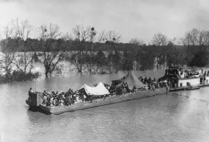 South Prints: Barge loaded with poor African American refugees on the Sunflower River in Mississippi during the 1927 Flood