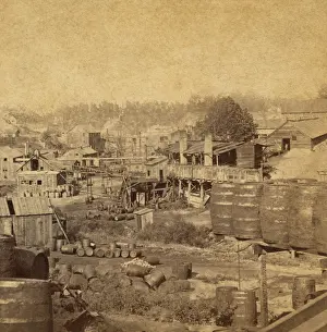 November Prints: Barrels and buildings at an oil refinery in Erie, Pennsylvania in the 1870s