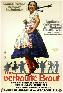 Braids Prints: THE BARTERED BRIDE, (aka DIE VERKAUFTE BRAUT), Jarmila Novotna on German poster art, 1932
