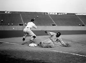 Cobb Prints: Baseball. Ty Cobb safe at third after making a triple. August 16, 1924