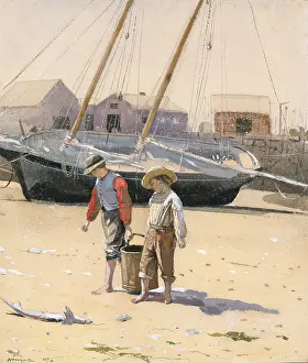 Winslow Prints: A BASKET OF CLAMS, by Winslow Homer, 1873, American watercolor painting