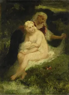 Blond Prints: After the Bath, by Narcisse Virgilio Diaz, 1860-76, French painting, oil on panel