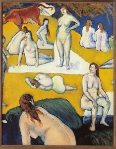 Sunbathing Prints: Bathers with Red Cow, by Emile Bernard