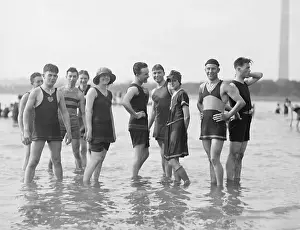 Informal Prints: Bathing fashions in the 1910s. Men were required to wear tank tops for coverage of their nipples at the beach