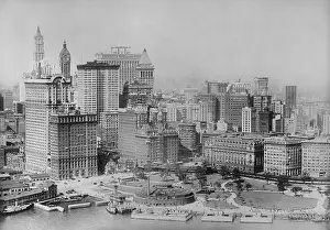 Financial District Prints: Battery Park and the Financial District in aerial photo taken from a U