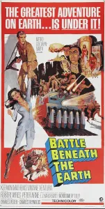 Mathews Prints: BATTLE BENEATH THE EARTH, from top: Kerwin Mathews, Vivienne Ventura on poster art, 1967