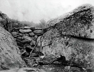 Ditch Prints: BATTLE OF GETTYSBURG-The body of a sharpshooter at his post