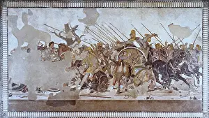 The Battle of Issus. 1st c. Scene of the battle between Alexander the Great of Macedonia and the Achaemenid king Darius III. Roman art. Mosaic. ITALY. Naples