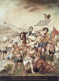 Colonies Prints: Battle of Otumba. Cortes troops defeated Aztec army