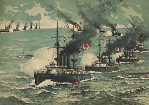 China Prints: Battle of Port Arthur, Feb. 8-9, 1904 at the beginning of the Russo-Japanese War