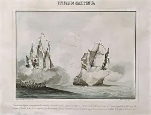 Englishwoman Prints: Battle of Trafalgar (1805). The French ship Bucentaure and the Spanish one Trinidad