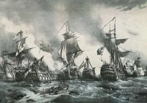 Battle of Trafalgar (21st October 1805). Litography. SPAIN. Madrid. National Library. AISA/Everett Collection**US SALES ONLY**