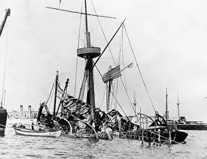 Ship Prints: The Battleship USS Maine as it sinks to the bottom of Havana Harbor