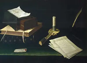 Still Lifes Prints: BAUGIN, Lubin (1610-1683). Books and Letters in the Light of a Candle