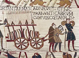 Englishwoman Prints: Bayeux Tapestry. 1066-1077. Transport of weapons and wine on a cart