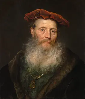 Lace Prints: BEARDED MAN WITH A VELVET CAP, by Govert Flinck, 1645, Dutch painting, oil on wood