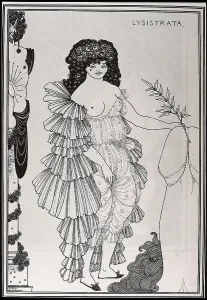 BEARDSLEY, Aubrey Vincent (1872-1898). Lysistrata. 1896. Lysistrata shielding her coynte