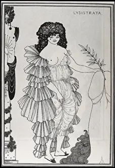 BEARDSLEY, Aubrey Vincent (1872-1898). Lysistrata. 1896. Lysistrata shielding her coynte