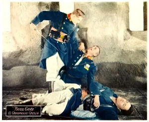 Foreign Legion Prints: BEAU GESTE, from top: Ralph Forbes, Victor McLaglen, Ronald Colman on lobbycard, 1926