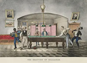 Recreation Prints: The Beauties of Billiards, Carom on the Dark Red, 1869, by Currier & Ives