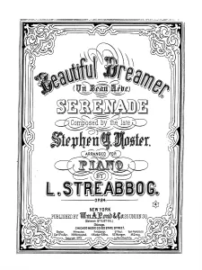 Sheet Music Prints: Beautiful Dreamer, song by Stephen Foster, arranged by L. Streabbog, sheet music, 1864