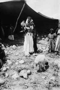 Lamb Prints: Bedouin hunter with his falcon and child