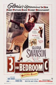 Train Prints: THREE FOR BEDROOM C, (aka 3 FOR BEDROOM C), US poster art, Gloria Swanson, 1952