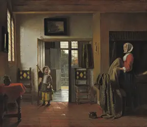1650s Prints: The Bedroom, by Pieter de Hooch, 1658-90, Dutch painting, oil on canvas