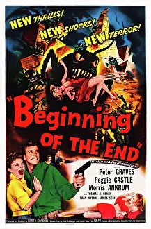 Castle Prints: BEGINNING OF THE END, US poster art, from left: Peggie Castle, Peter Graves, 1957