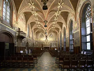 Bruges Prints: BELGIUM. Bruges. Inside of the Gothic Hall (Gotische Zaal) of the City Hall (Stadhuis)