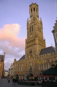 Bell Tower Prints: BELGIUM. Bruges. Stock Exchange and City Tower (Belfort)