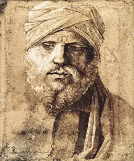 Bellini Prints: BELLINI, Giovanni (1430-1516). Man wearing a turban