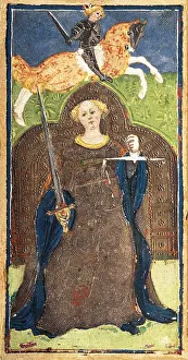 BEMBO, Bonifacio (1420-1482). The Visconti Tarot. mid. 15th c. Card of the Justice. Painting. ITALY. Bergamo. Galleria dell'Accademia Carrara (Carrara Academy Gallery)
