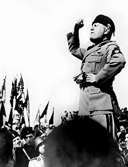 Italian Prints: BENITO MUSSOLINI, speaking at the inauguration of the construction of the town Aprilia