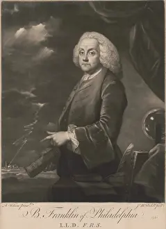 1760s Prints: Benjamin Franklin, 1761, in mezzotint engraving by James McArdell