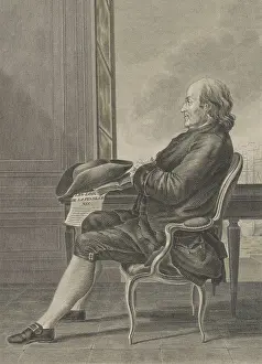 Ambassadors Prints: Benjamin Franklin, in a full length, seated, profile portrait, c