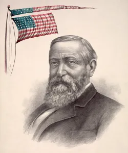 Images Dated 13th August 2008: Benjamin Harrison, Republican candidate for president, campaign handbill, lithograph, 1888