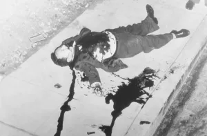 Mobsters Prints: Benny the Meatball Gamson, dead in a pool of blood on a Beverly Boulevard sidewalk