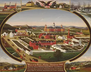 Pedestrians Prints: BERKS COUNTY ALMSHOUSE, 1880, by John Rasmussen, American oil painting