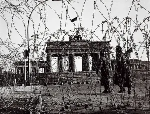 Germanic Prints: Berlin Wall. Two policemen from West Berlin patroling near the wall by the Brandenburg Gate